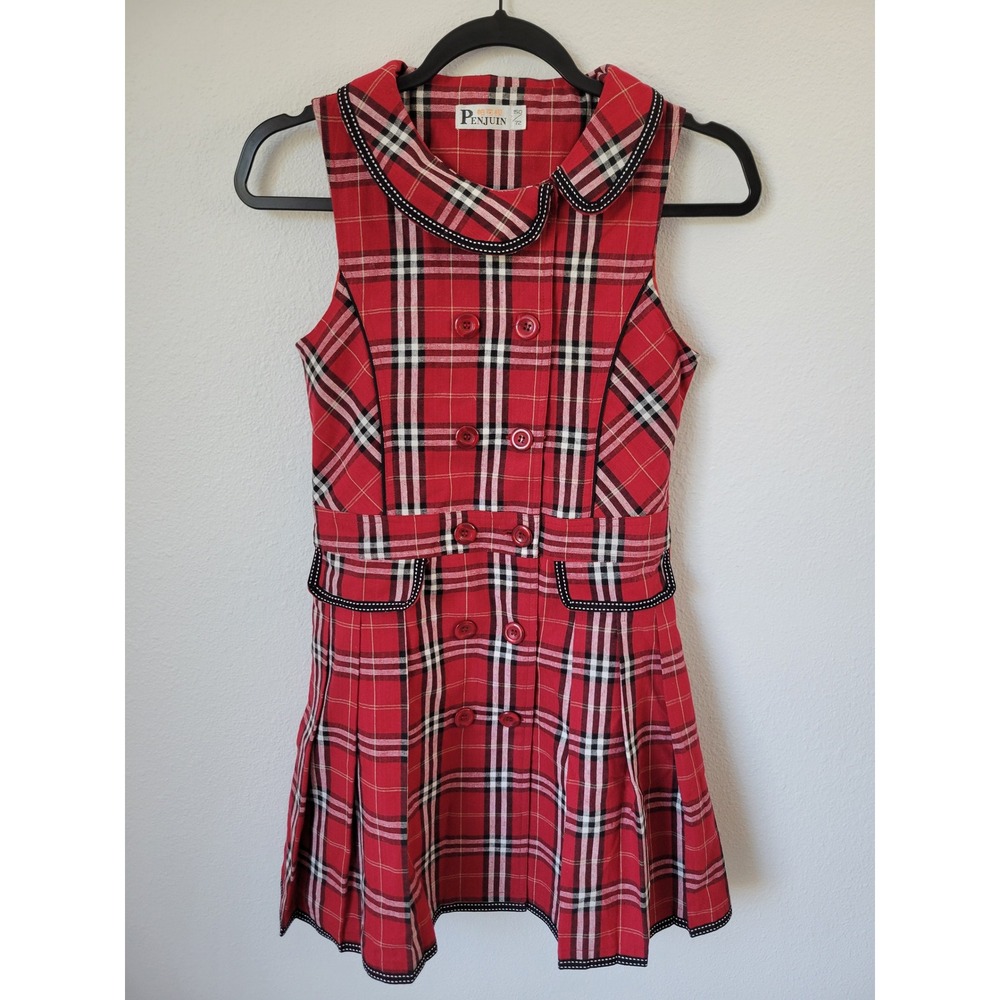 Penjuin Plaid Sleeveless Collared Dress – Girls 150/72 (Approx L)